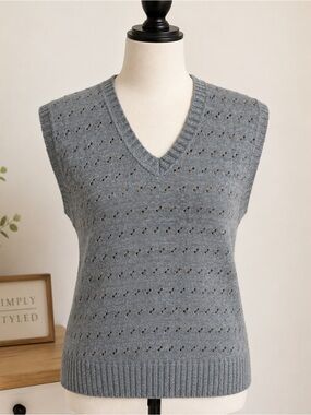 Vintage The Fox JCPenney Grandpa Sweater Vest XL Gray Knit Eclectic Retro 80s